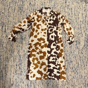 Sara Roka Brown and Cream 100% Silk Shirt Dress with pockets